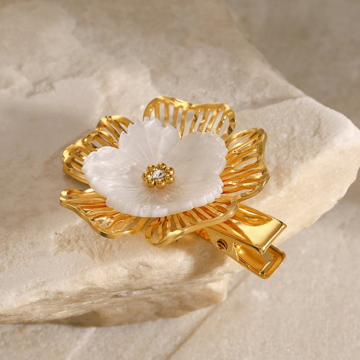 1 Piece Classic Series Retro Flower Stainless Steel  Gold Color Rhinestone Women's Hair Clips Picture3